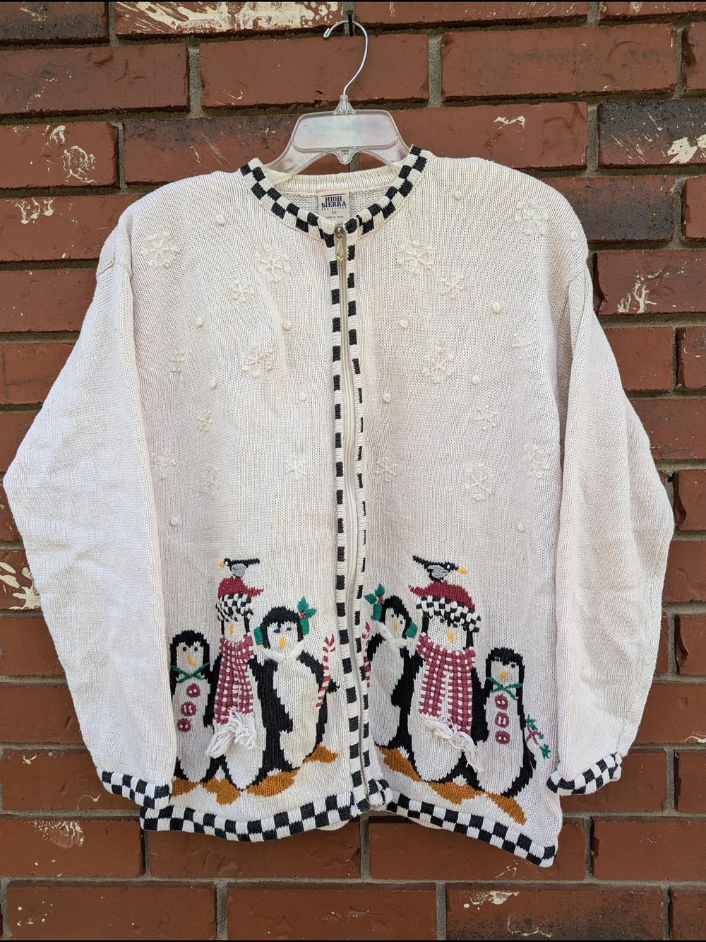VTG High Sierra Penguin Zip Cardigan Sweater Plus 2X Checked Holiday Winter